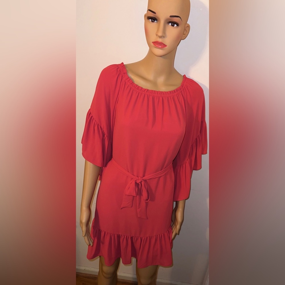 White House Black Market red bell sleeve midi dress size small